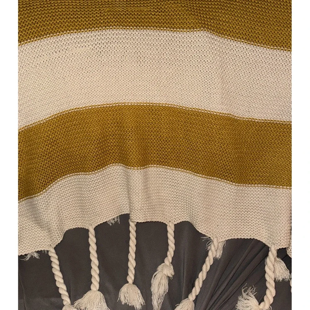 Knit Throw Blanket Boho Tassels Hotel Vendome Cream Gold Cozy Warm Soft  64 X 60